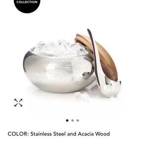 Nambe Silver and Brown Ice Bucket with Scoop